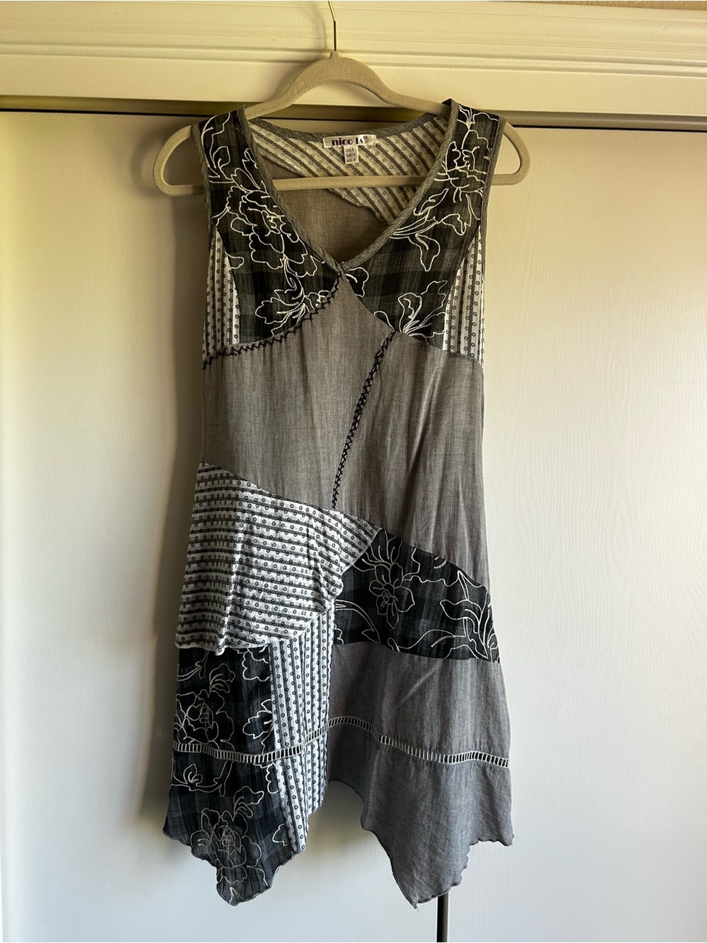 NICOLA Patchwork Art to Wear Asymmetrical Mixed Media Dress